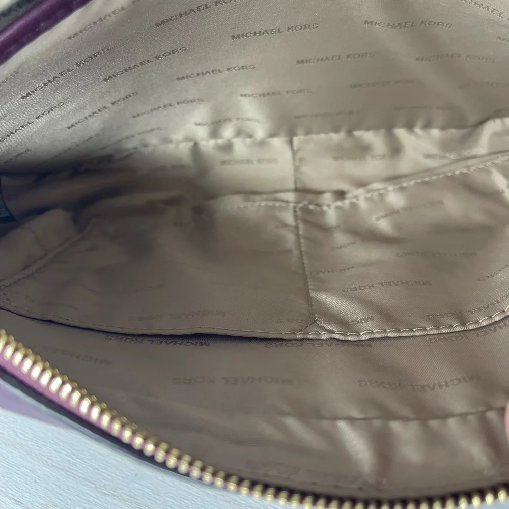 Michael Kors Studded Leather Crossbody Bag Plum Burgundy Gold Tone